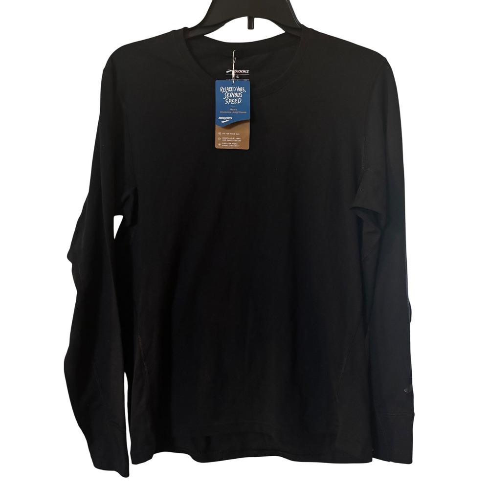 Brooks Men's Distance Long Sleeve Shirt Sz S NWT Black‎ Running Run Happy
